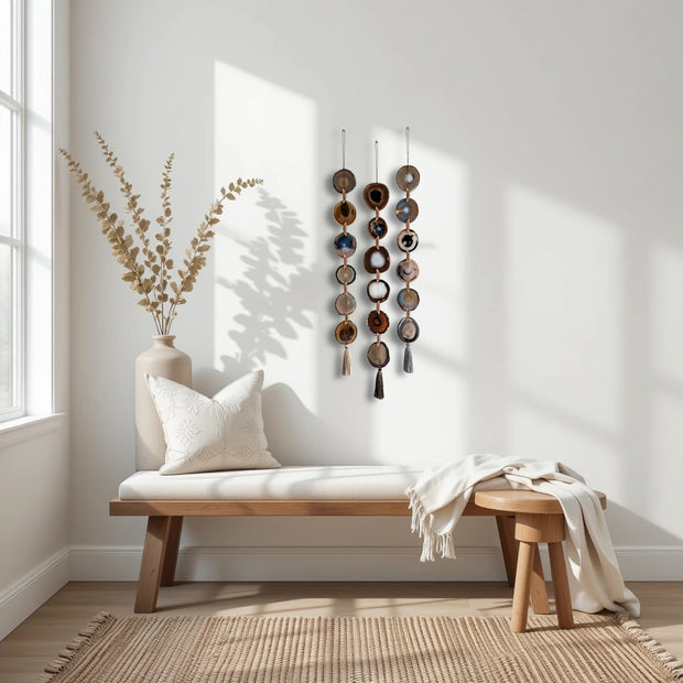 Dark Brown & Gray Agate Garland - Moody Ember Boho Wall Hanging
