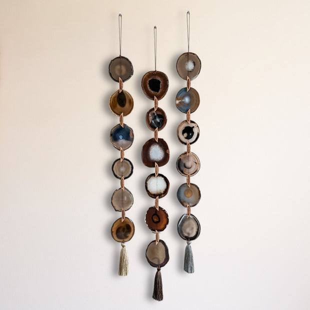 Dark Brown & Gray Agate Garland - Moody Ember Boho Wall Hanging