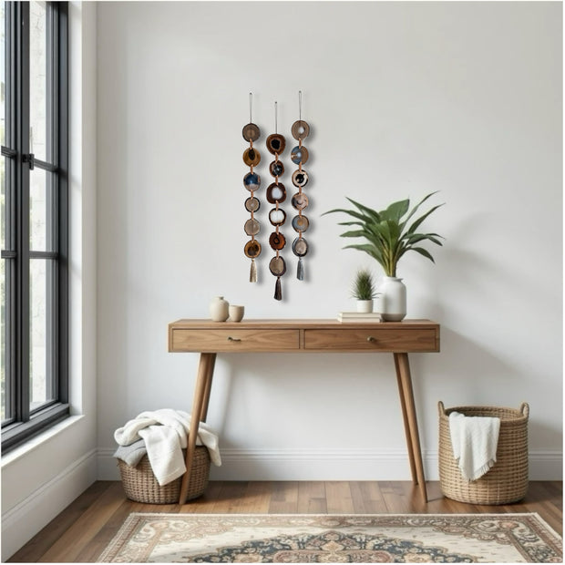 Dark Brown & Gray Agate Garland - Moody Ember Boho Wall Hanging