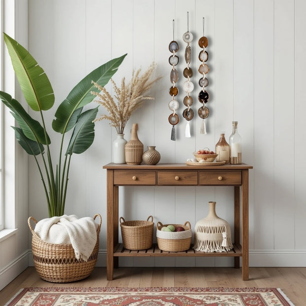 Natural, Gray & Cream Agate Garland – Umber Boho Wall Hanging (Batch No. 2)