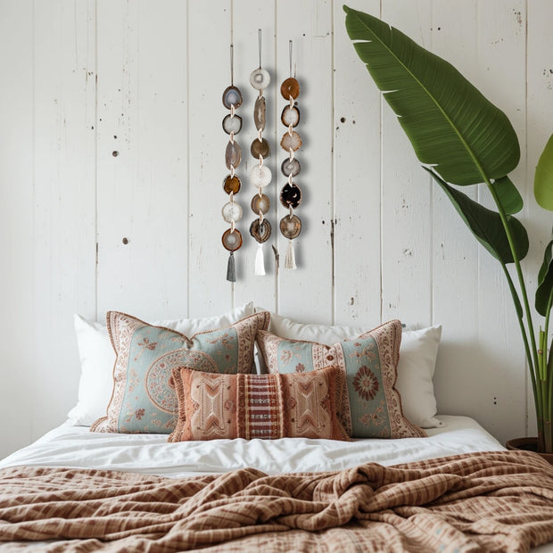 Natural, Gray & Cream Agate Garland – Umber Boho Wall Hanging (Batch No. 2)