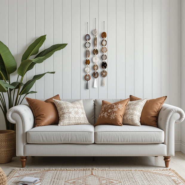 Natural, Gray & Cream Agate Garland – Umber Boho Wall Hanging (Batch No. 2)