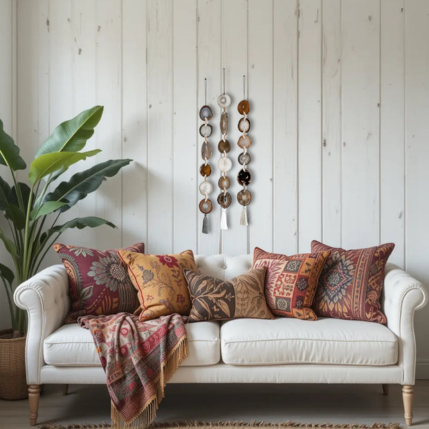 Natural, Gray & Cream Agate Garland – Umber Boho Wall Hanging (Batch No. 2)