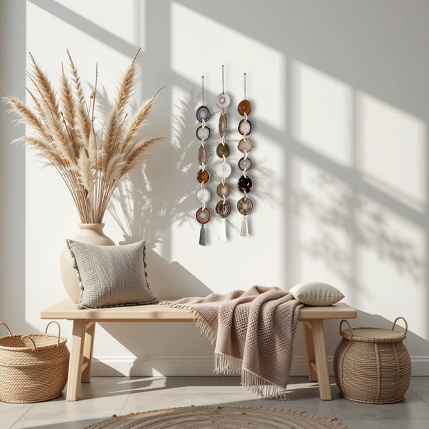 Natural, Gray & Cream Agate Garland – Umber Boho Wall Hanging (Batch No. 2)
