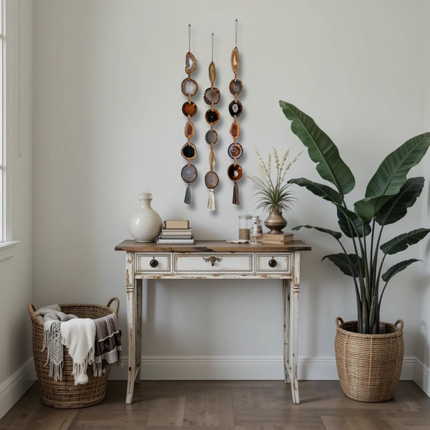 Natural, Gray & Cream Agate Garland – Moody Umber Boho Wall Hanging (Batch No. 3)