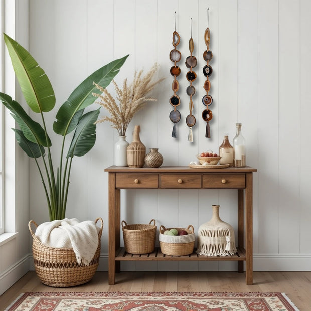 Natural, Gray & Cream Agate Garland – Moody Umber Boho Wall Hanging (Batch No. 3)