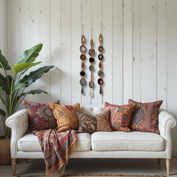 Natural, Gray & Cream Agate Garland – Moody Umber Boho Wall Hanging (Batch No. 3)