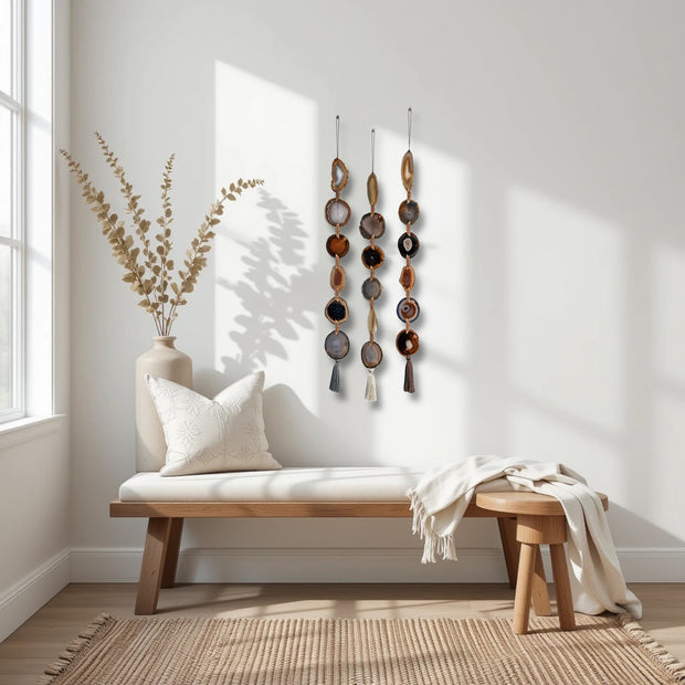 Natural, Gray & Cream Agate Garland – Moody Umber Boho Wall Hanging (Batch No. 3)