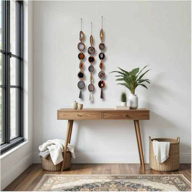 Natural, Gray & Cream Agate Garland – Moody Umber Boho Wall Hanging (Batch No. 3)