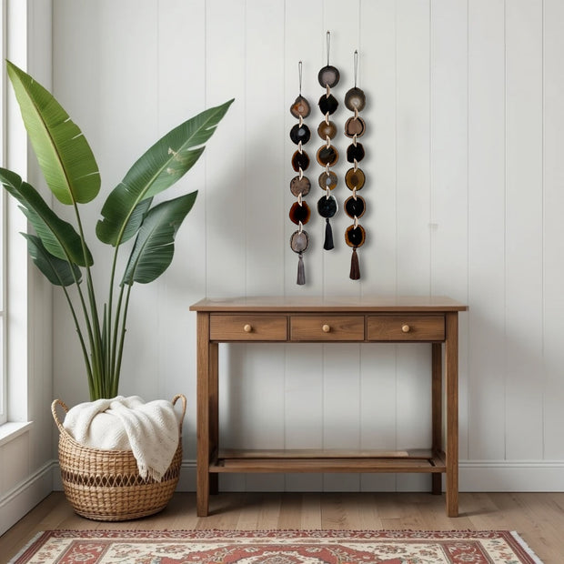 Dark Brown & Gray Agate Garland - Moody Ember Boho Wall Hanging (Batch 2)