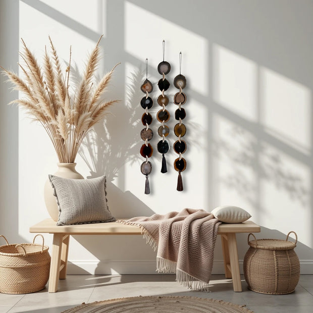 Dark Brown & Gray Agate Garland - Moody Ember Boho Wall Hanging (Batch 2)