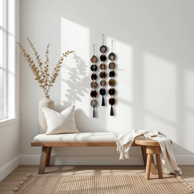 Dark Brown & Gray Agate Garland - Moody Ember Boho Wall Hanging (Batch 2)