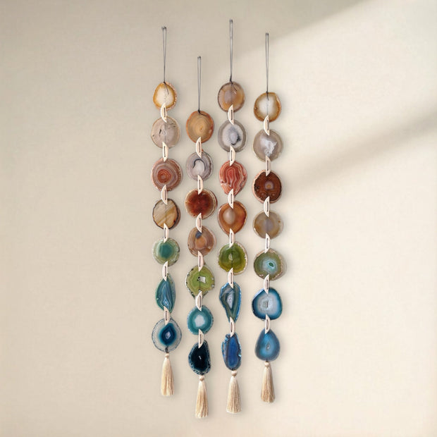 Rosie Natural, Amber, Green & Teal Agate Wall Hanging – Handcrafted Boho Garland (Multiple Sizes)