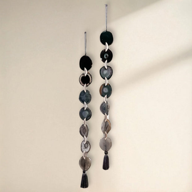 Esme Black, Taupe & Charcoal Agate Wall Hanging – Handcrafted Boho Garland (Multiple Sizes)