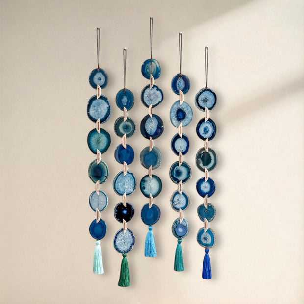 Ocean Dark Blue & Teal Agate Wall Hanging – Handcrafted Boho Garland (Multiple Sizes)