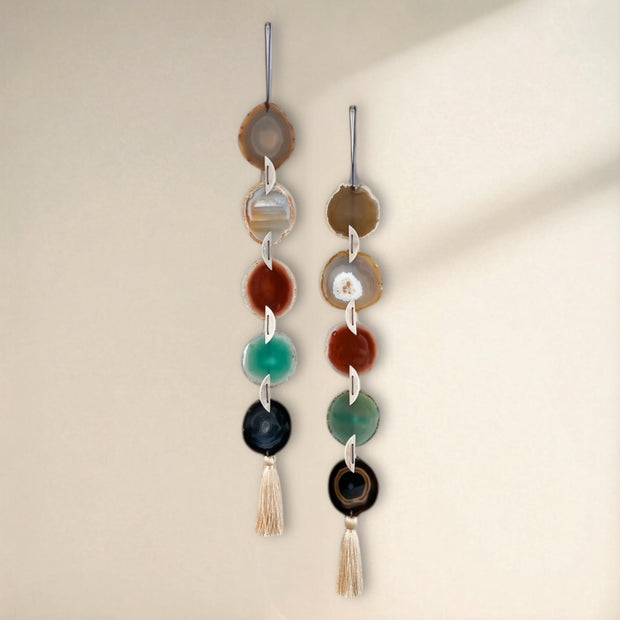Southwest Boho Natural Green & Black Agate Wall Hanging – Handcrafted Boho Wall Garland