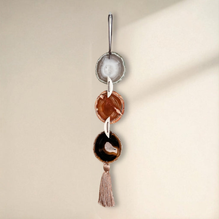 Copper Natural Amber & Brown Agate Wall Hanging – Handcrafted Boho Garland