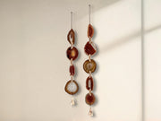 Fall Boho Set No. 1 – Handcrafted Agate Wall Hanging Pair with Rustic Brass Bells