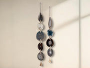 Set of 2 Gray-Blue White & Brown Agate Wall Hanging - Driftwood Ember Boho Garland