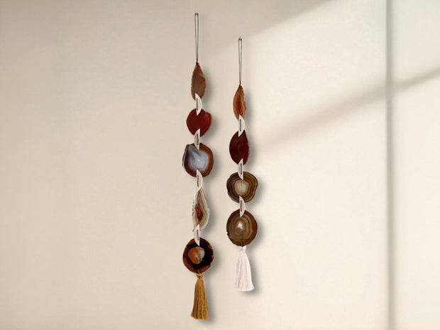 Fall Boho Set No. 3 – Rust & Amber Agate Wall Hanging Pair with Silk Tassels
