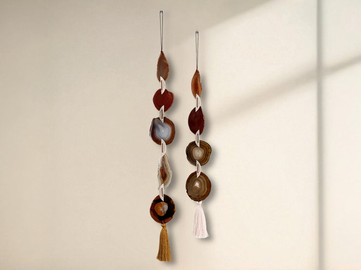 Fall Boho Set No. 3 – Rust & Amber Agate Wall Hanging Pair with Silk Tassels