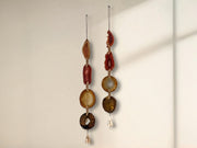 Fall Boho Set No. 4 – Amber & Rust Agate Wall Hanging Pair with Brass Bells