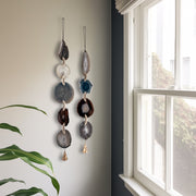 Set of 2 Gray-Blue White & Brown Agate Wall Hanging - Driftwood Ember Boho Garland