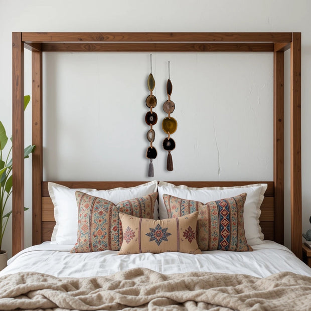 Fall Boho Set No. 2 – Moody Agate Wall Hanging Pair with Gray & Brown Tassels