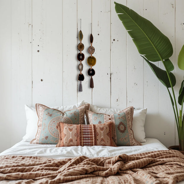 Fall Boho Set No. 2 – Moody Agate Wall Hanging Pair with Gray & Brown Tassels