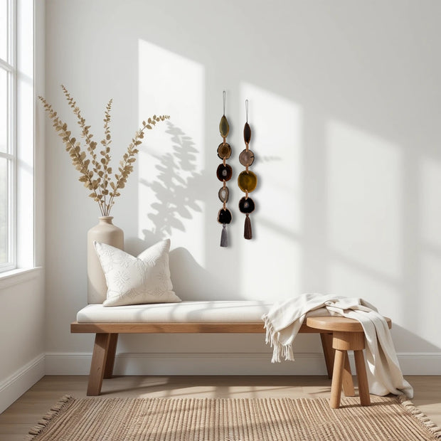 Fall Boho Set No. 2 – Moody Agate Wall Hanging Pair with Gray & Brown Tassels