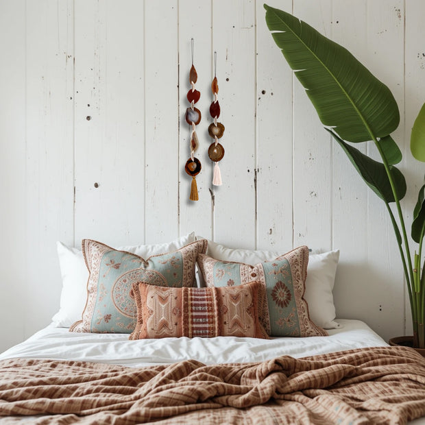 Fall Boho Set No. 3 – Rust & Amber Agate Wall Hanging Pair with Silk Tassels