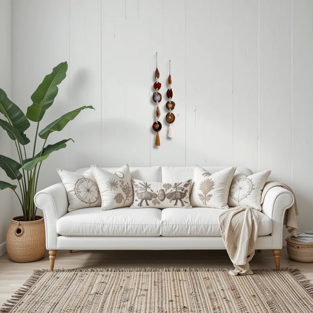 Fall Boho Set No. 3 – Rust & Amber Agate Wall Hanging Pair with Silk Tassels