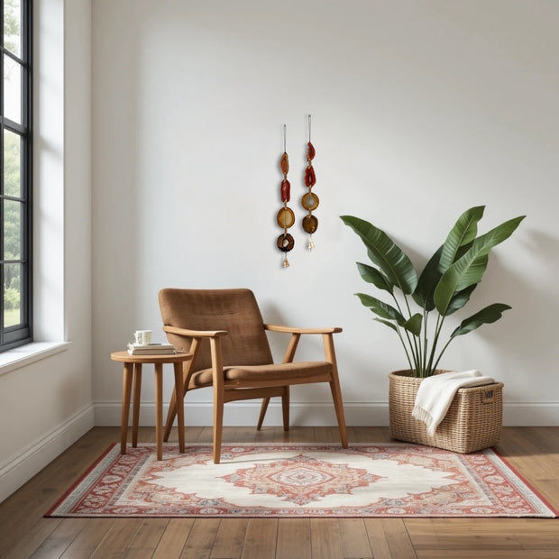 Fall Boho Set No. 4 – Amber & Rust Agate Wall Hanging Pair with Brass Bells