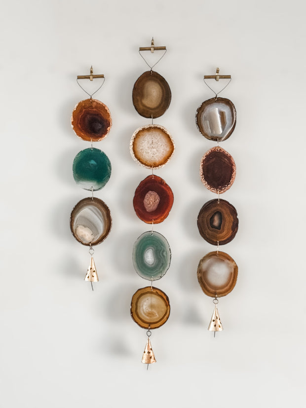 Set of 3 Boho Harvest Agate Wall Hangings - Handcrafted with Rustic Bells