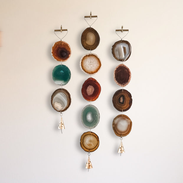 Set of 3 Boho Harvest Agate Wall Hangings - Handcrafted with Rustic Bells