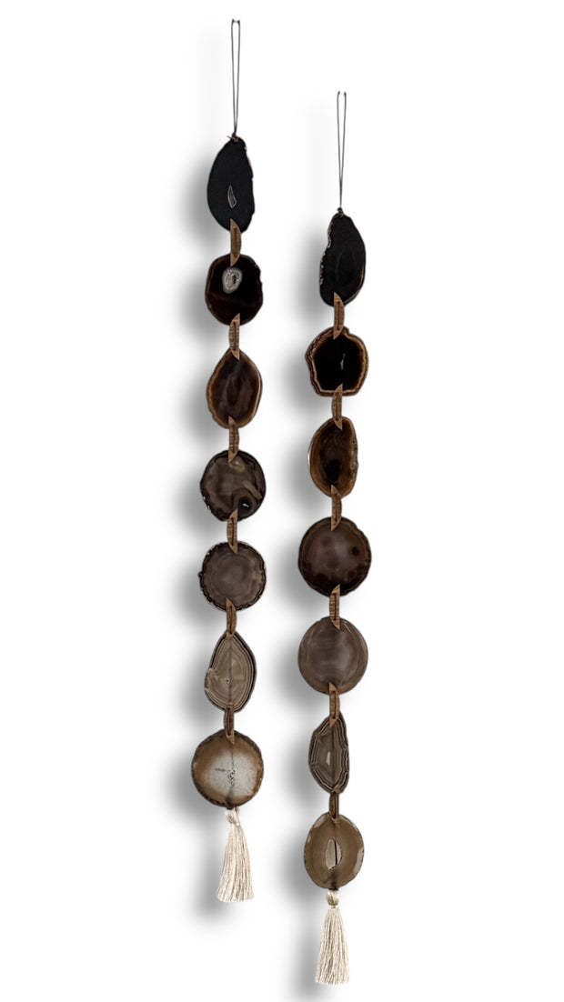 Esme Black, Taupe & Charcoal Agate Wall Hanging – Handcrafted Boho Garland (Multiple Sizes)