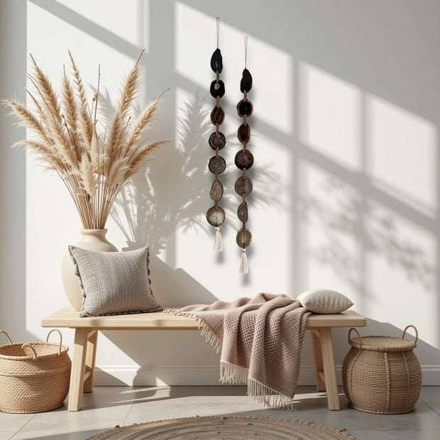 Esme Black, Taupe & Charcoal Agate Wall Hanging – Handcrafted Boho Garland (Multiple Sizes)
