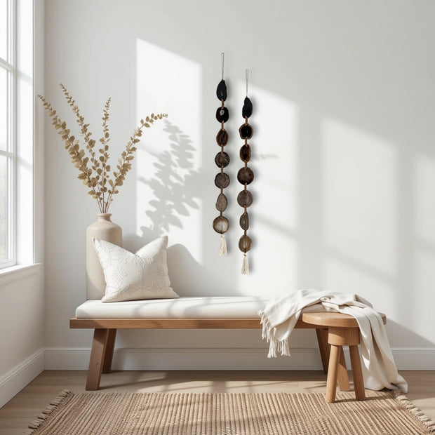 Esme Black, Taupe & Charcoal Agate Wall Hanging – Handcrafted Boho Garland (Multiple Sizes)