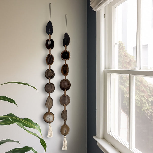 Esme Black, Taupe & Charcoal Agate Wall Hanging – Handcrafted Boho Garland (Multiple Sizes)