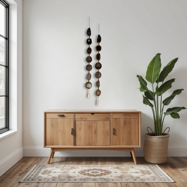 Esme Black, Taupe & Charcoal Agate Wall Hanging – Handcrafted Boho Garland (Multiple Sizes)