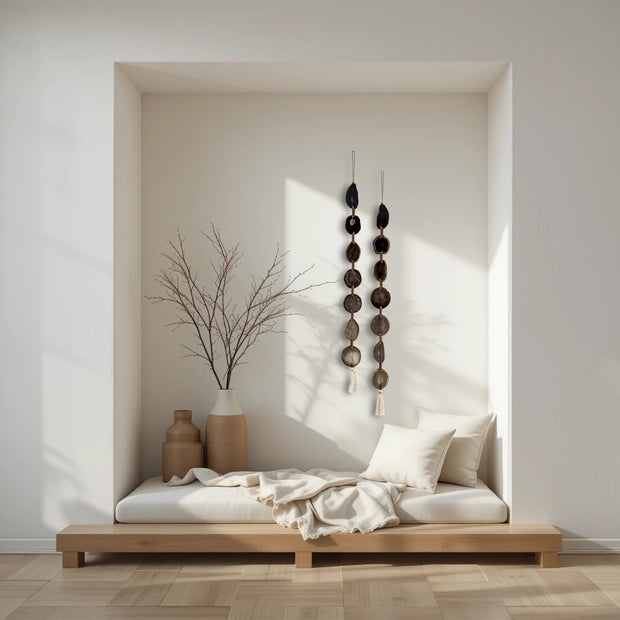 Esme Black, Taupe & Charcoal Agate Wall Hanging – Handcrafted Boho Garland (Multiple Sizes)