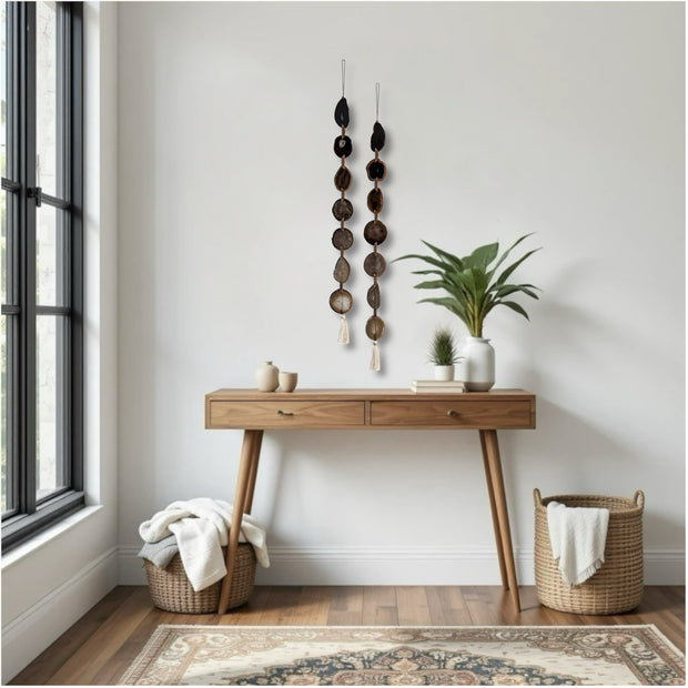 Esme Black, Taupe & Charcoal Agate Wall Hanging – Handcrafted Boho Garland (Multiple Sizes)