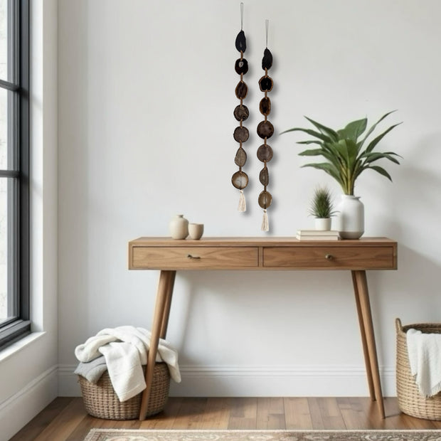 Esme Black, Taupe & Charcoal Agate Wall Hanging – Handcrafted Boho Garland (Multiple Sizes)