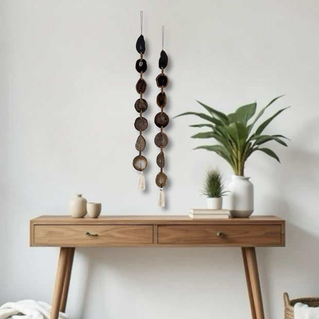 Esme Black, Taupe & Charcoal Agate Wall Hanging – Handcrafted Boho Garland (Multiple Sizes)