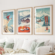 Ski Lodge Set of 3 Prints: Retro Snowboard, Après Ski Art