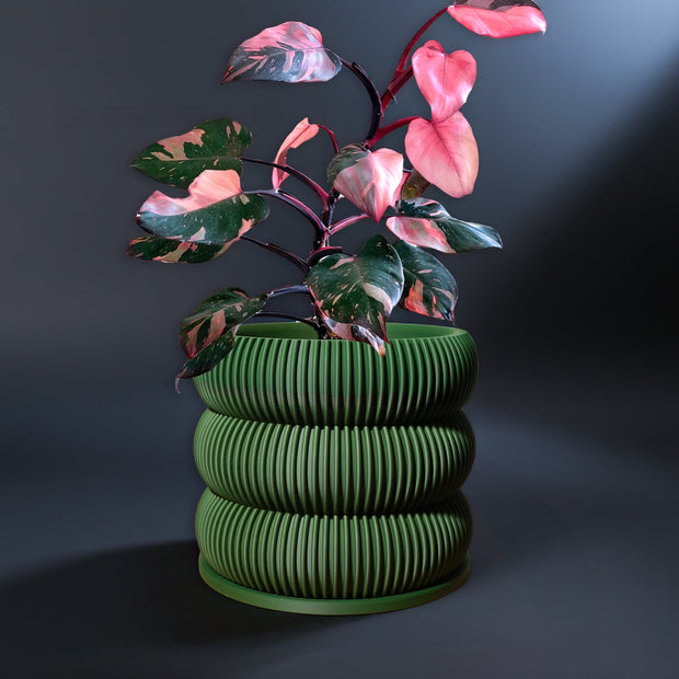 Ribbed Bubble Plant Pot With Drainage and Saucer