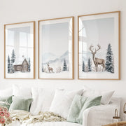 Snowy Deer Wall Art Set of 3. Winter Woodland Prints