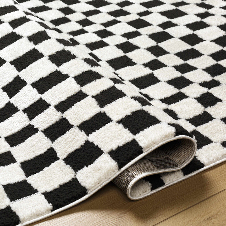 Lajos Black & White Checkered Plush Rug