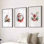 Christmas Print Set of 3: Santa, Reindeer, Holiday Wall Art