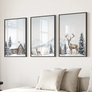 Snowy Deer Wall Art Set of 3. Winter Woodland Prints